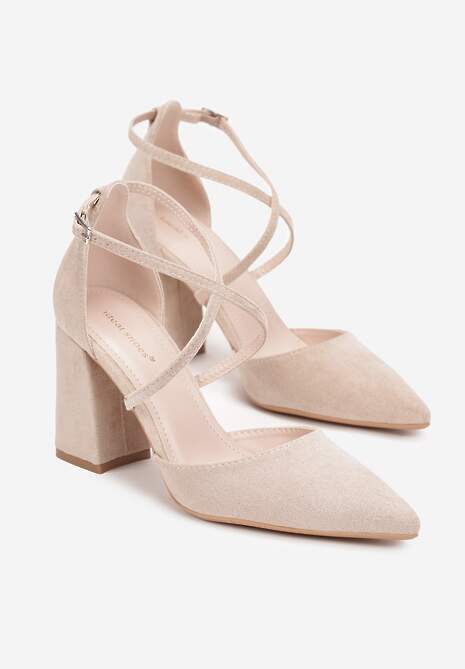 Beżowe Czółenka ze Szpiczastym Noskiem na Słupku Charesa