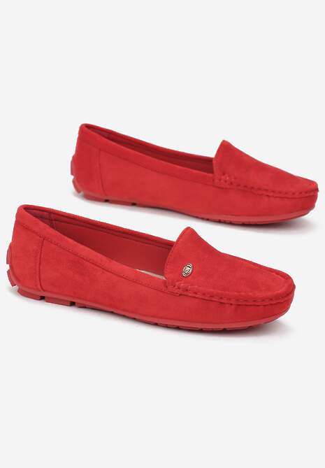 Czerwone Mokasyny ze Skórzaną Wkładką i Przeszyciami Yaritza