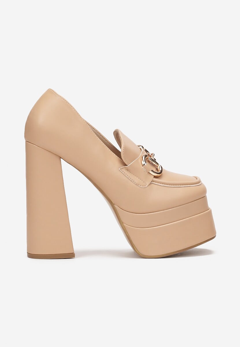 Beżowe Czółenka na Wysokim Słupku i Platformie Heki