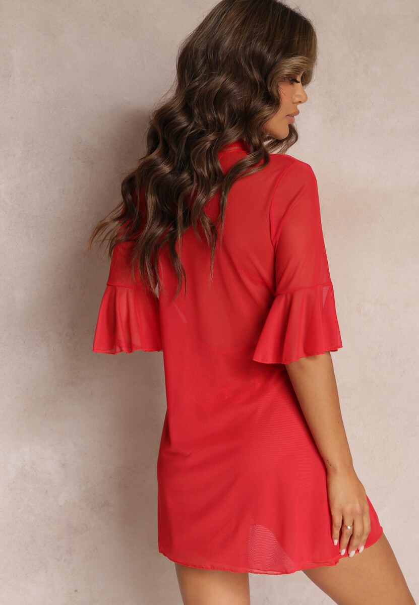 Czerwony 3-częściowy Komplet Koszula Nocna Szlafrok i Stringi Katalea