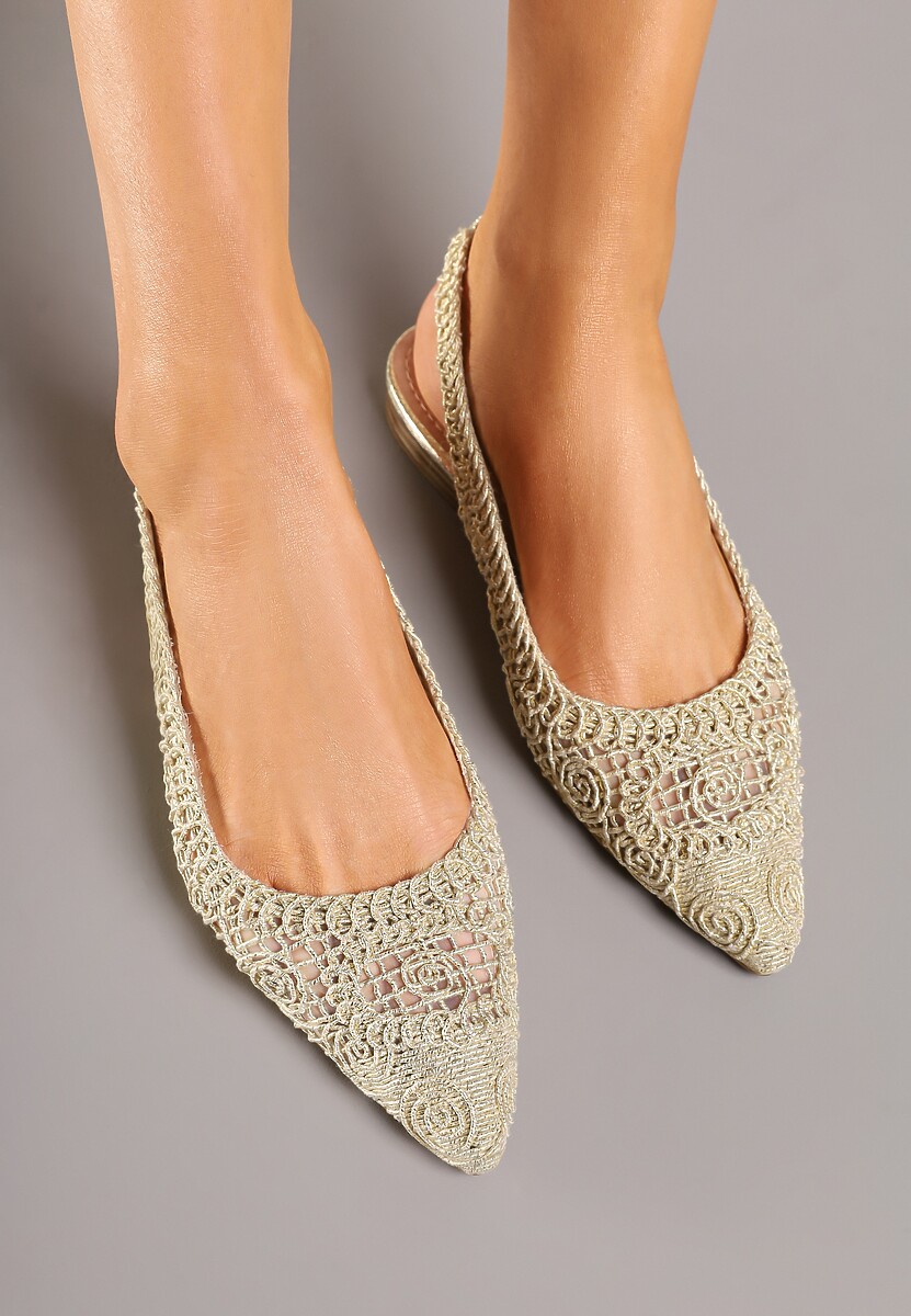 Złote Ażurowe Sandały Slingback ze Szpiczastym Noskiem Eridoria