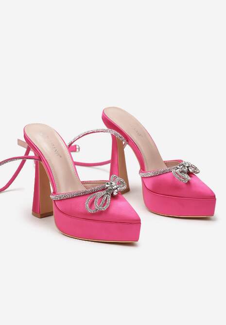 Fuksjowe Sandały z Ozdobną Kokardą i Cyrkoniami na Platformie i Klepsydrowym Obcasie Wernia