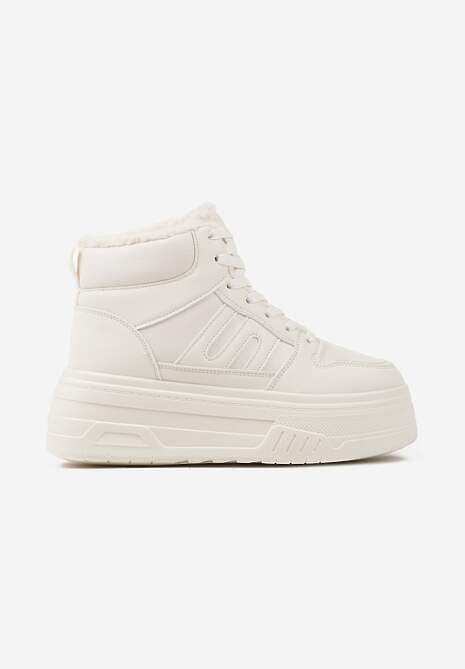 Beżowe Sneakersy na Platformie Mocno Ocieplane Futerkiem Lealwen