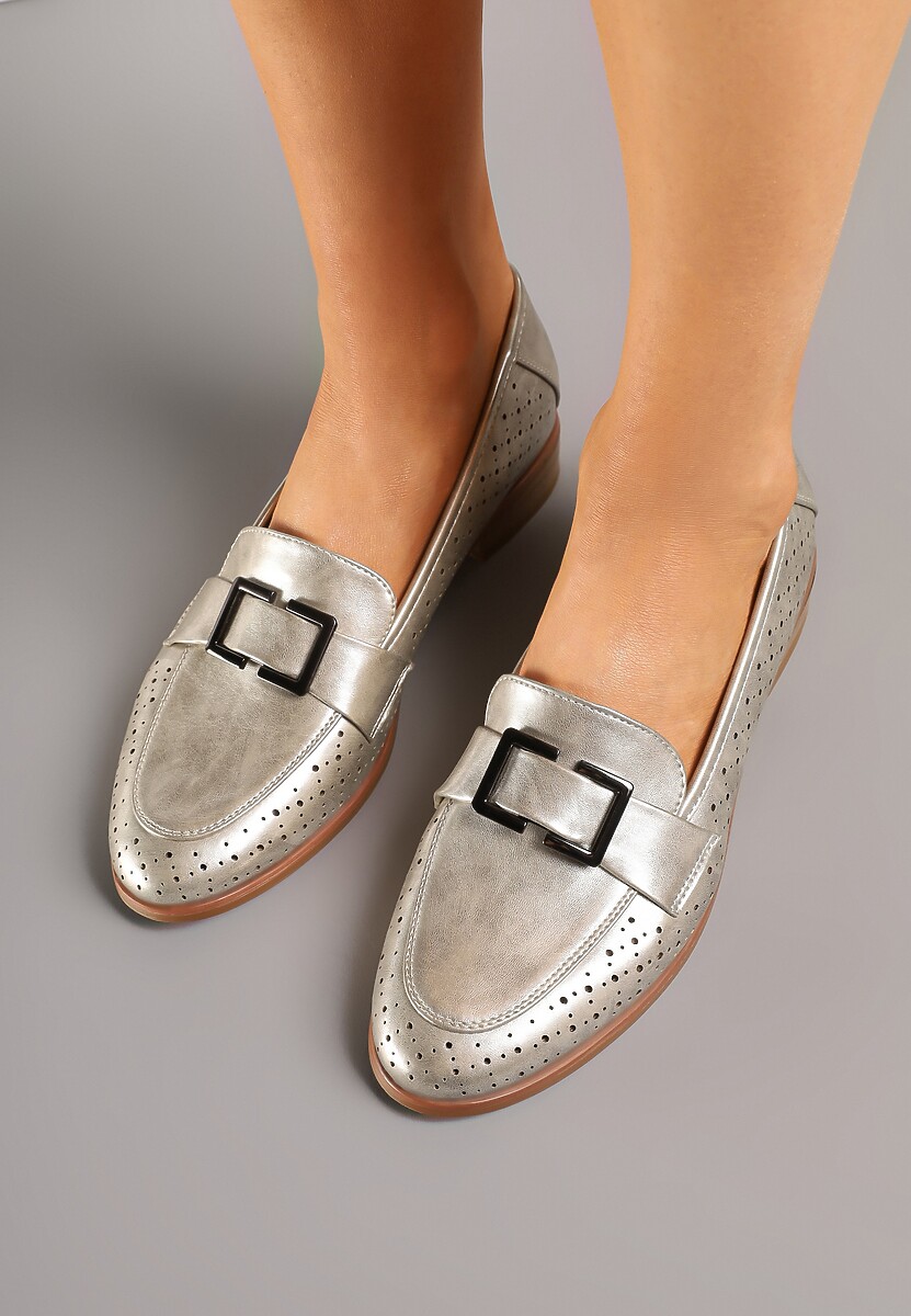 Złote Mokasyny ze Skórzaną Wkładką i Aplikacją Meratheia