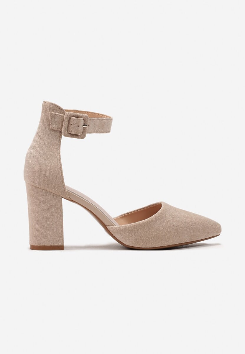 Beżowe Czółenka Zapinane wokół Kostki z Ekozamszu na Słupku Xarfa