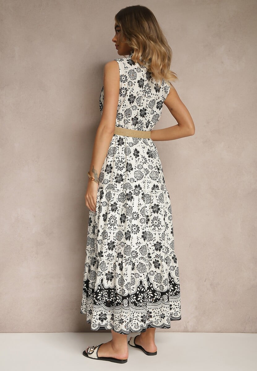 Czarna Koszulowa Sukienka Bez Rękawów z Bawełny z Paskiem z Klamrą Mirasitia