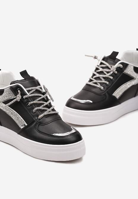 Czarne Sneakersy ze Wstawką z Cyrkonii na Ukrytym Koturnie Hricane