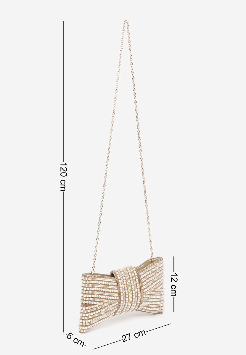 Złota Wieczorowa Torebka Vices w Kształcie Kokardy z Odpinanym Łańcuszkiem Istte