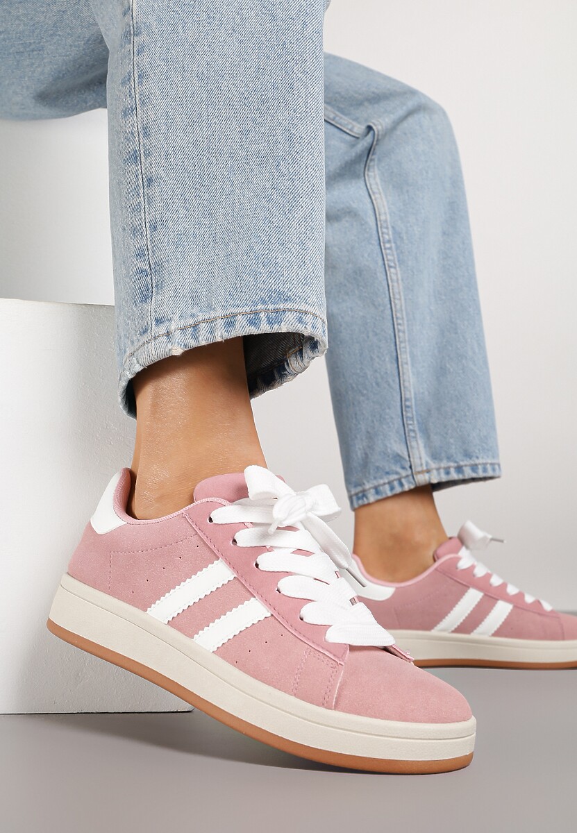 Różowo-Białe Sneakersy z Geometrycznym Wzorem Rillomia