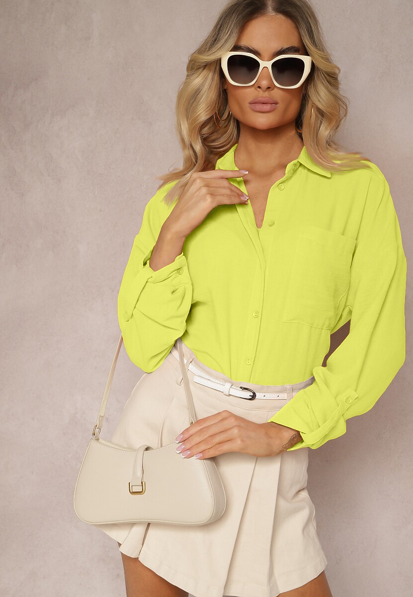 Jasnozielona Koszula Zapinana na Guziki z Długim Rękawem Heracia