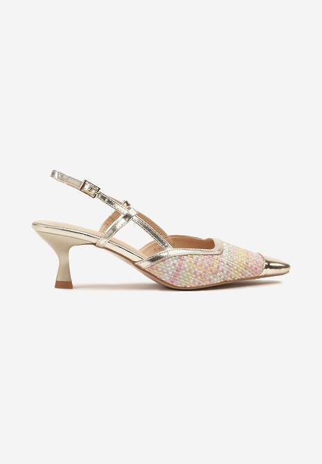 Złoto-Różowe Sandały na Kaczuszce Slingback z Plecionką i Metalicznym Noskiem Ldivaria
