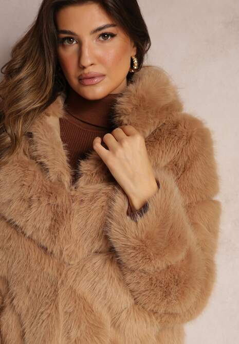 Ciemnobeżowa Kurtka z Futerkiem i Kapturem Haiattas