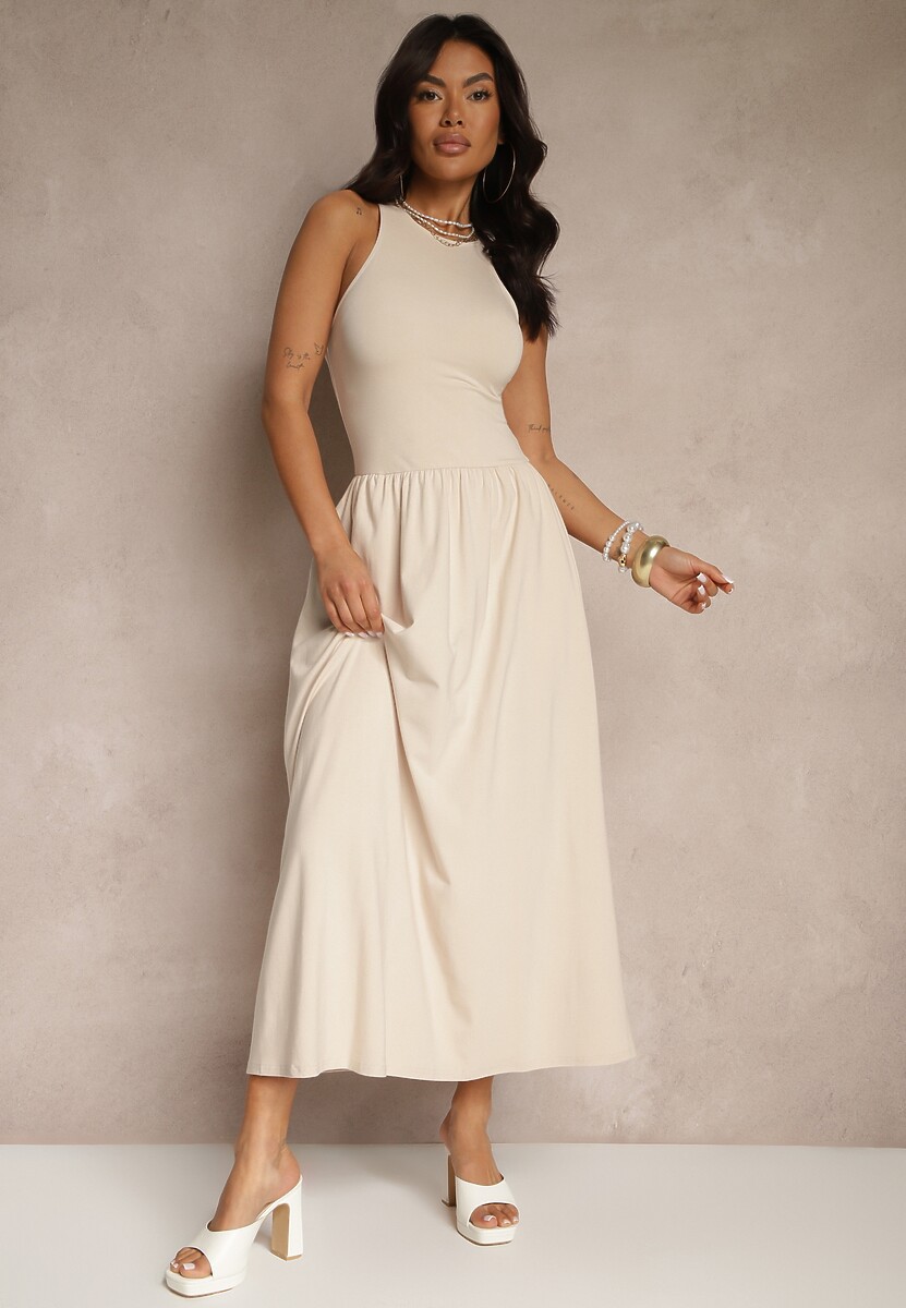 Czarna Rozkloszowana Sukienka z Bawełny z Kieszeniami Lirevane