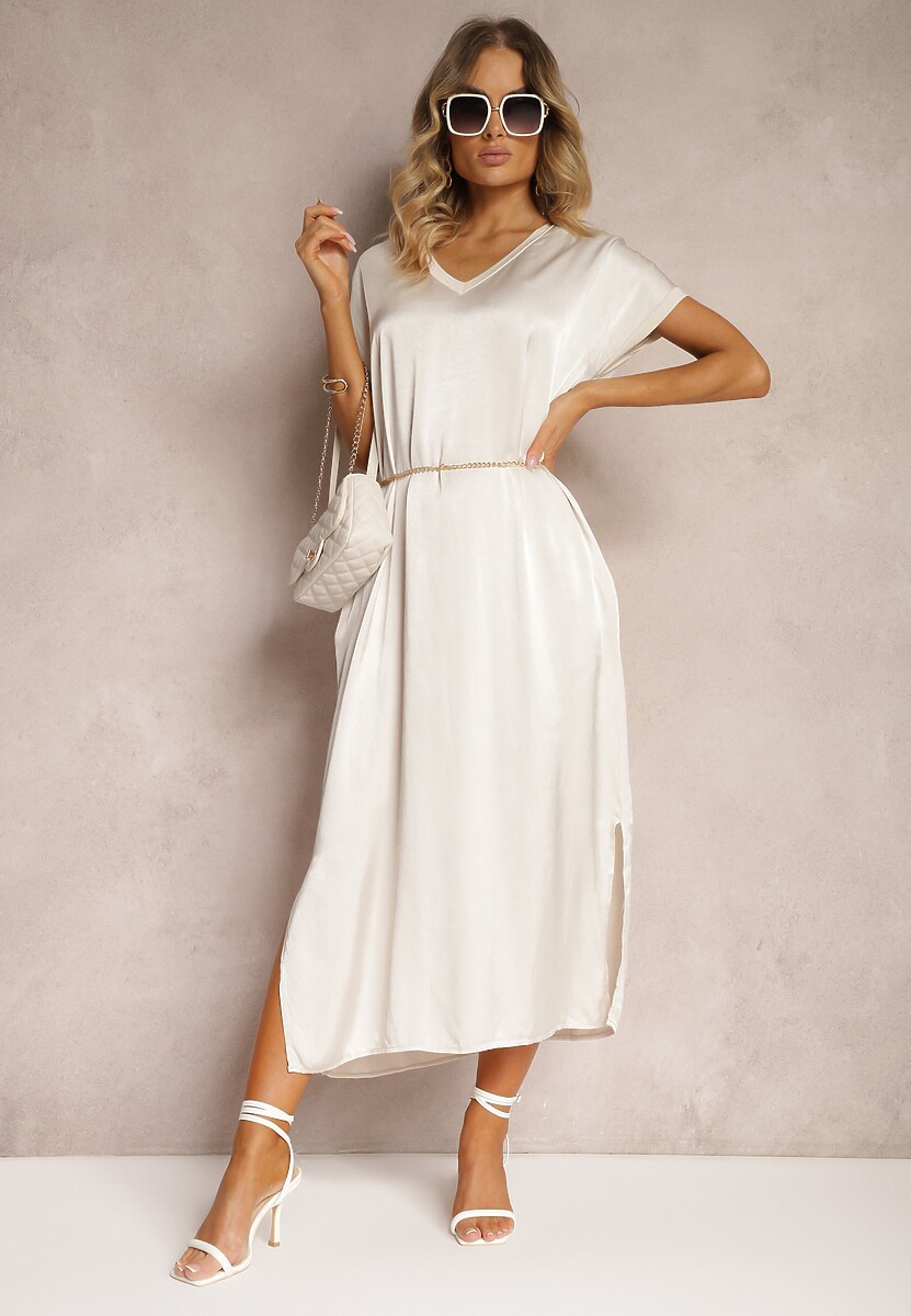 Jasnozielona Casualowa Sukienka z Wiskozy Oversize o Pudełkowym Kroju Morarose