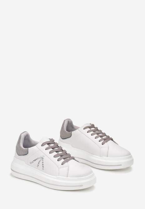 Biało-Szare Sneakersy w Cyrkonie na Grubej Podeszwie Nicala