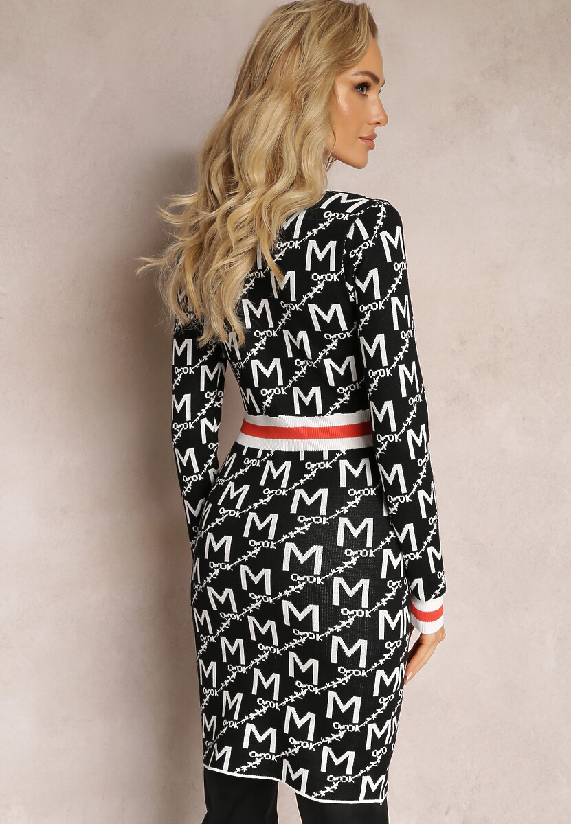 Czarno-Biała Dzianinowa Sukienka z Guzikami Sicomes