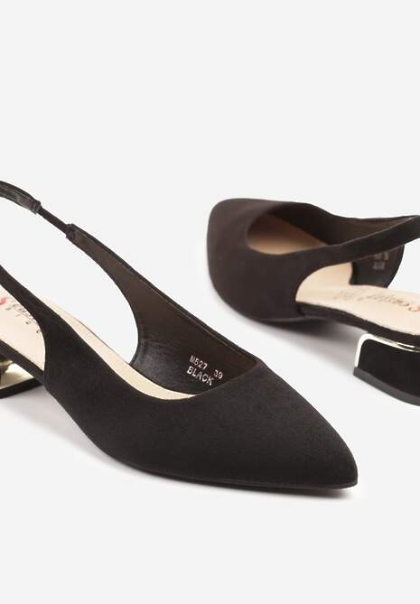 Czarne Sandały Typu Slingback ze Skórzaną Wkładką i Metaliczną Wstawką Wevessa