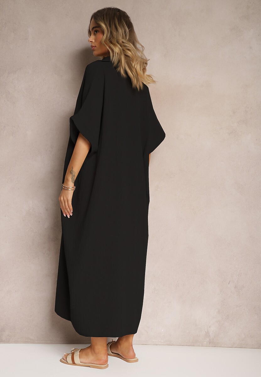 Czarna Muślinowa Sukienka z Bawełny o Pudełkowym Kroju Vimaristta