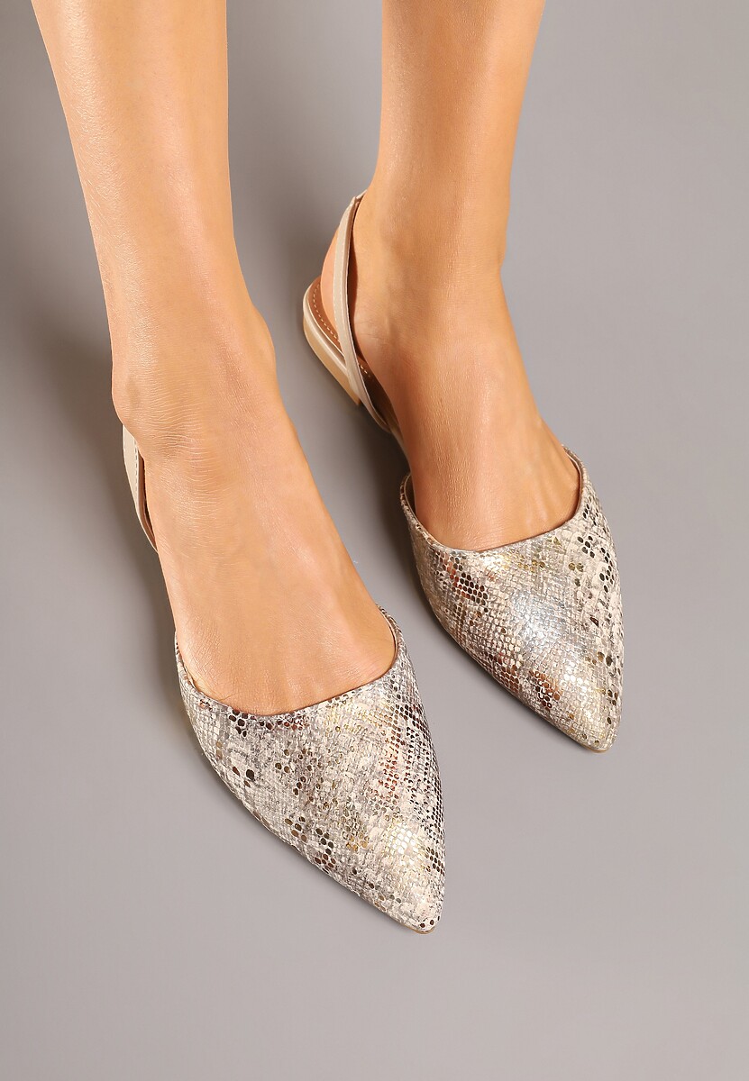 Beżowe Wężowe Sandały z Metalicznym Połyskiem na Wsuwanie Wenorea