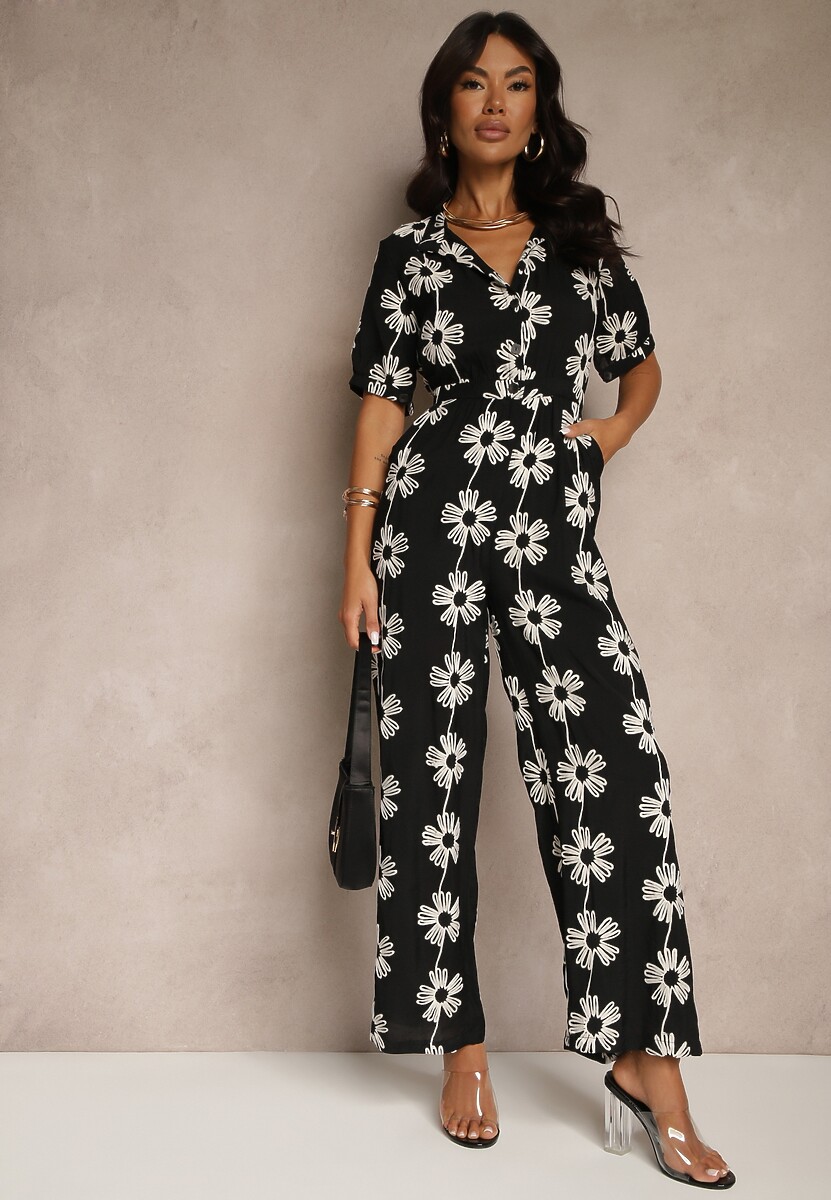 Beżowy Koszulowy Kombinezon z Wiskozy z Krótkim Rękawem i Wsuwanymi Kieszeniami Miliane