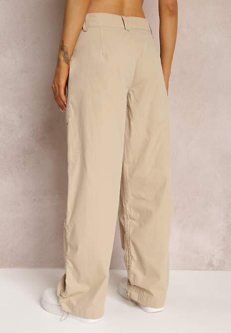 Ciemnobeżowe Bawełniane Spodnie z Gumeczkami Przy Nogawkach Moye