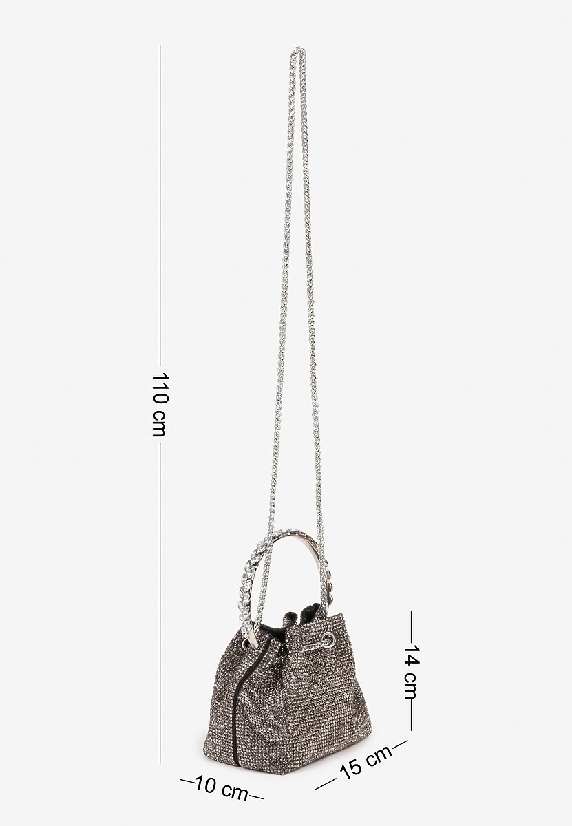 Złoto-Szara Wieczorowa Cyrkoniowa Torebka Vices Worek Ozdobiona Frędzlami Devrisa