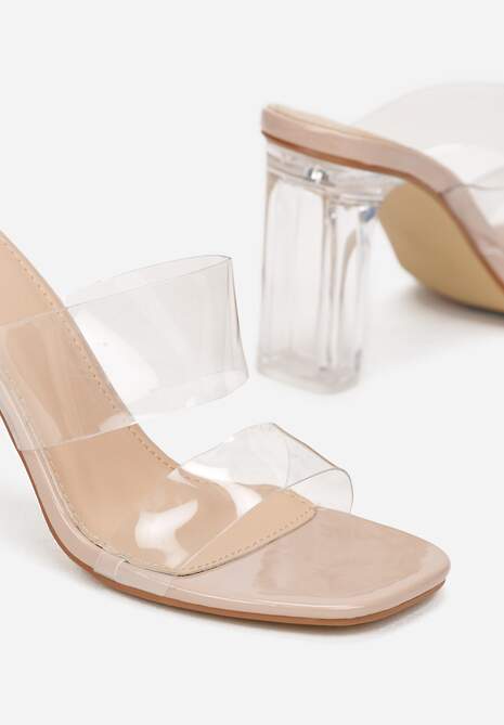 Beżowe Transparentne Klapki na Obcasie Shuss