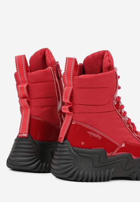 Czerwone Śniegowce VICES ze Sznurowaną Cholewką i Tłoczoną Platformą Reinavia