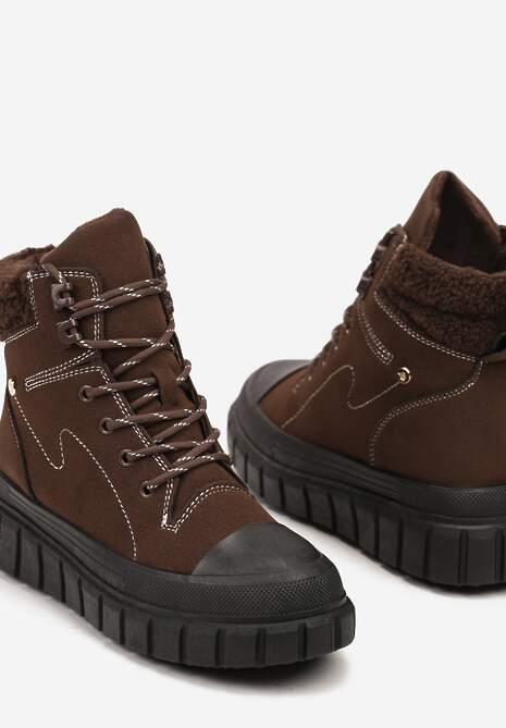 Brązowe Botki Trapery Vices na Platformie z Tłoczeniem Anarrive