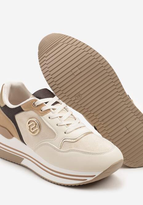 Beżowe Sneakersy na Platformie z Metaliczną Ozdobą Roniane
