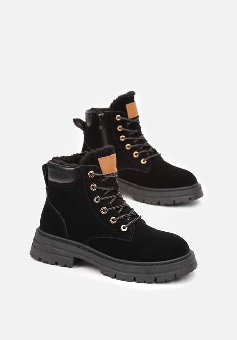 Czarne Traperki Mocno Ocieplone Sztucznym Futerkiem Janek