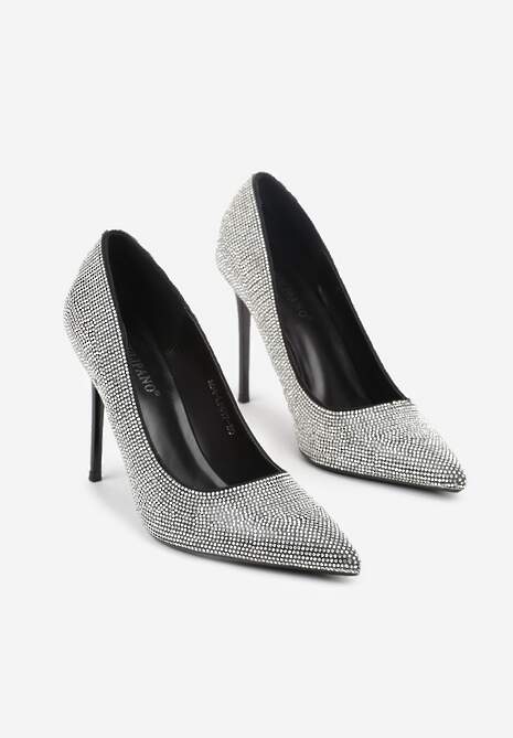 Czarne Eleganckie Szpilki Ozdobione Cyrkoniami Anwedasa