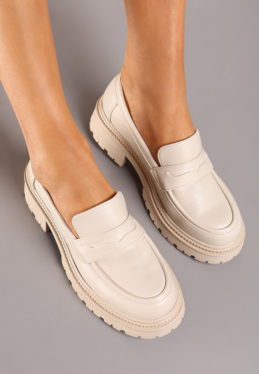 Beżowe Casualowe Mokasyny na Platformie z Ozdobną Wstawką Fregelia