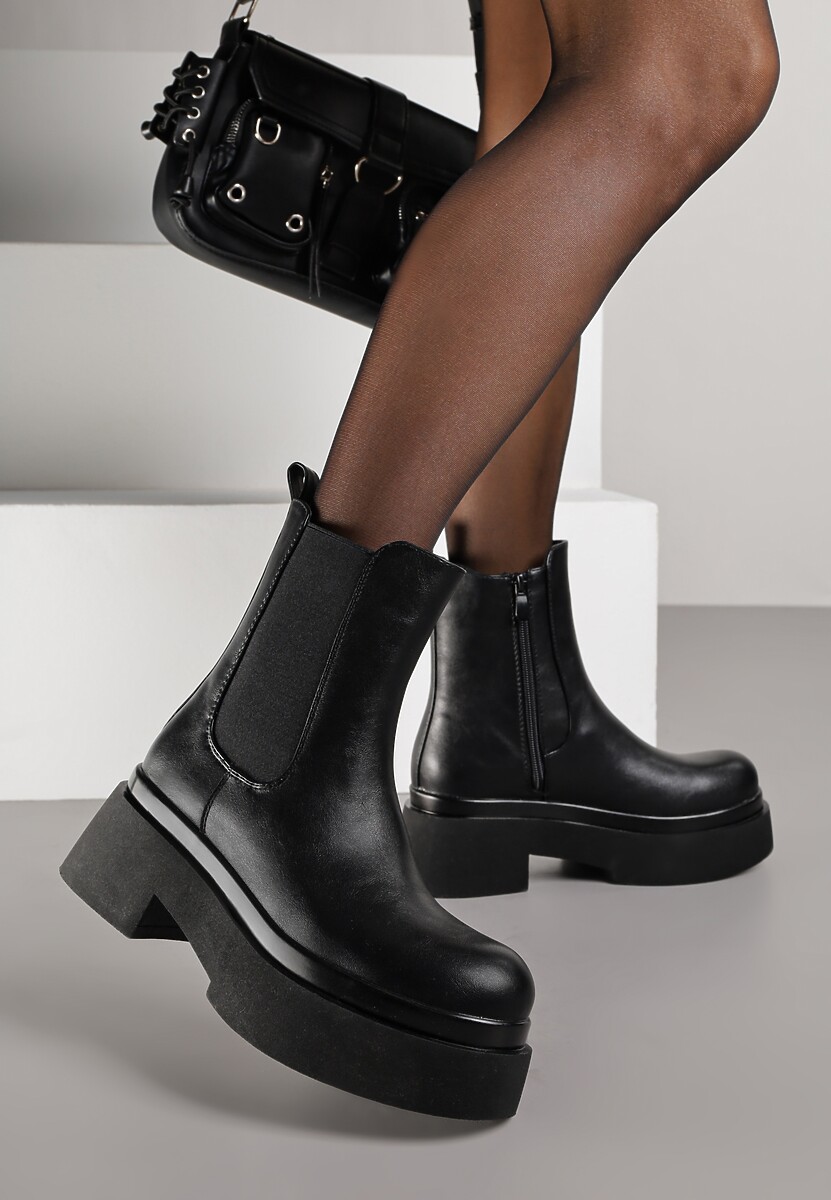 Czarno-Białe Botki Sztyblety na Platformie Tevirka