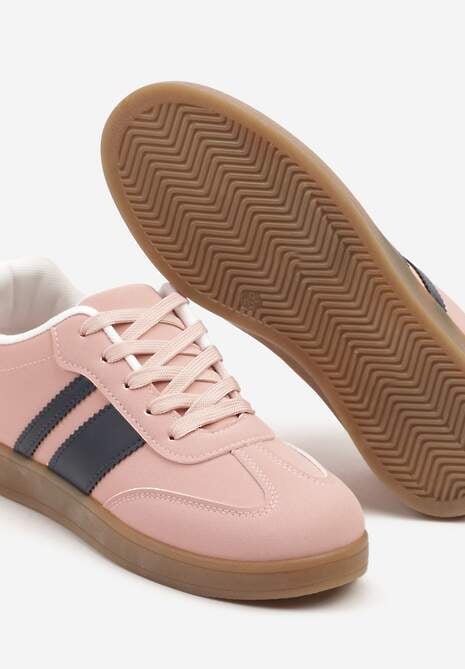 Różowe Sneakersy Typu Tenisówki Ozdobione Paskami Amolana