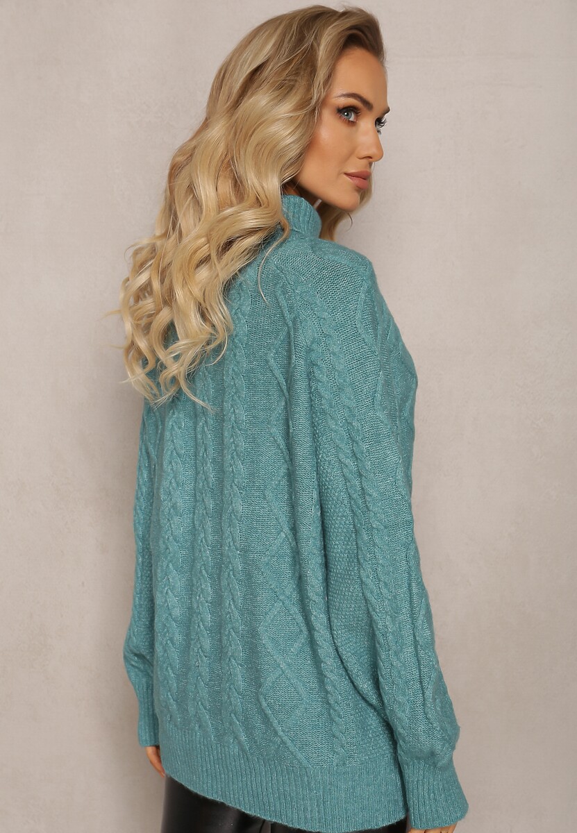 Ciemnozielony Oversizowy Golf w Ozdobny Splot Jupiterra