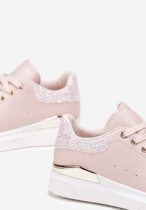 Różowe Sneakersy z Ekoskóry Ozdobione Brokatem i Metalicznym Detalem Isalieua