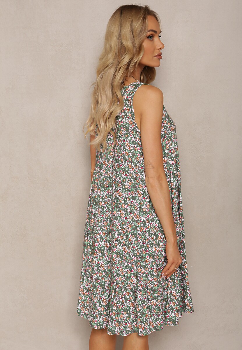 Ciemnozielona Letnia Sukienka Bez Rękawów z Bawełnianej Tkaniny Kiodelia