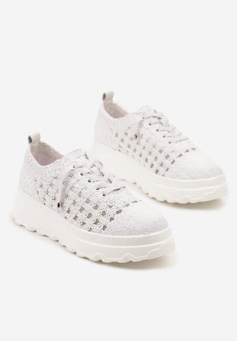Białe Sneakersy na Platformie z Ażurkową Cholewką Marionea