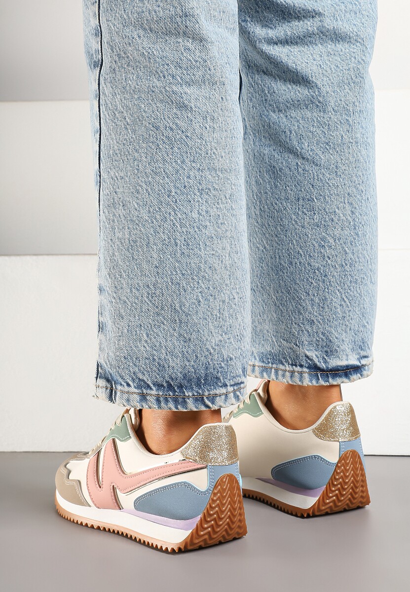 Różowe Sneakersy z Geometrycznym Wzorem i Metaliczną Wstawką Zolio