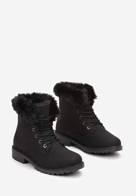 Czarne Ocieplone Botki Trapery z Futerkiem Wokół Cholewki Atuval