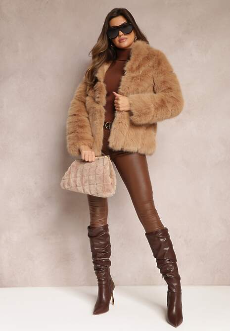 Ciemnobeżowa Kurtka z Futerkiem i Kapturem Haiattas