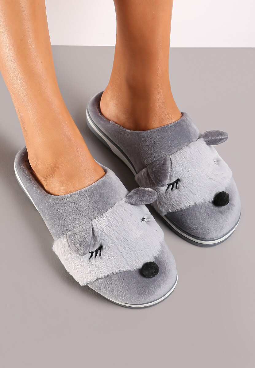 Szare Kapcie z Futerkiem i Imitacją Uszu Bervenka