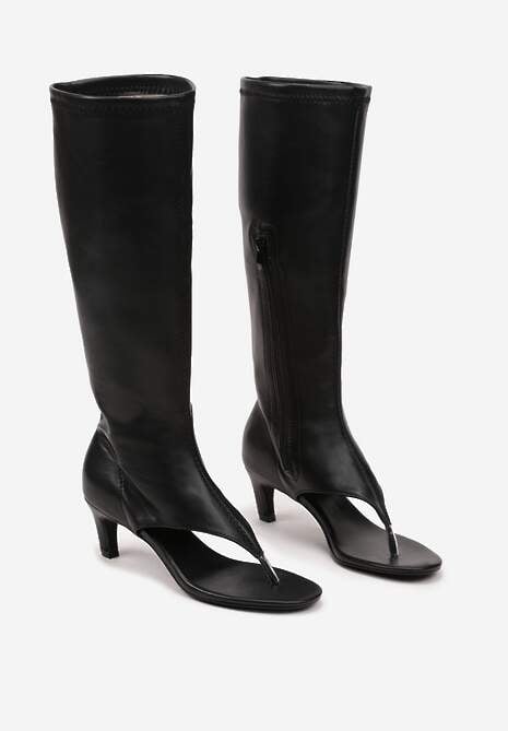 Czarne Botki Peep Toe z Noskiem Typu Japonki na Kaczuszce Menilea