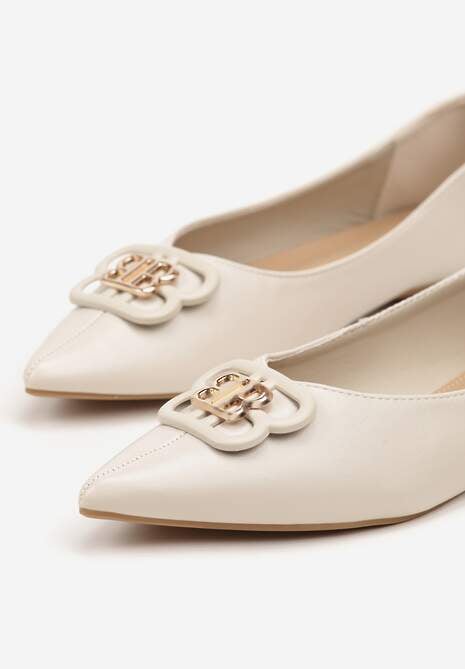Beżowe Balerinki ze Szpiczastym Noskiem Zdobione Aplikacją Nalamira