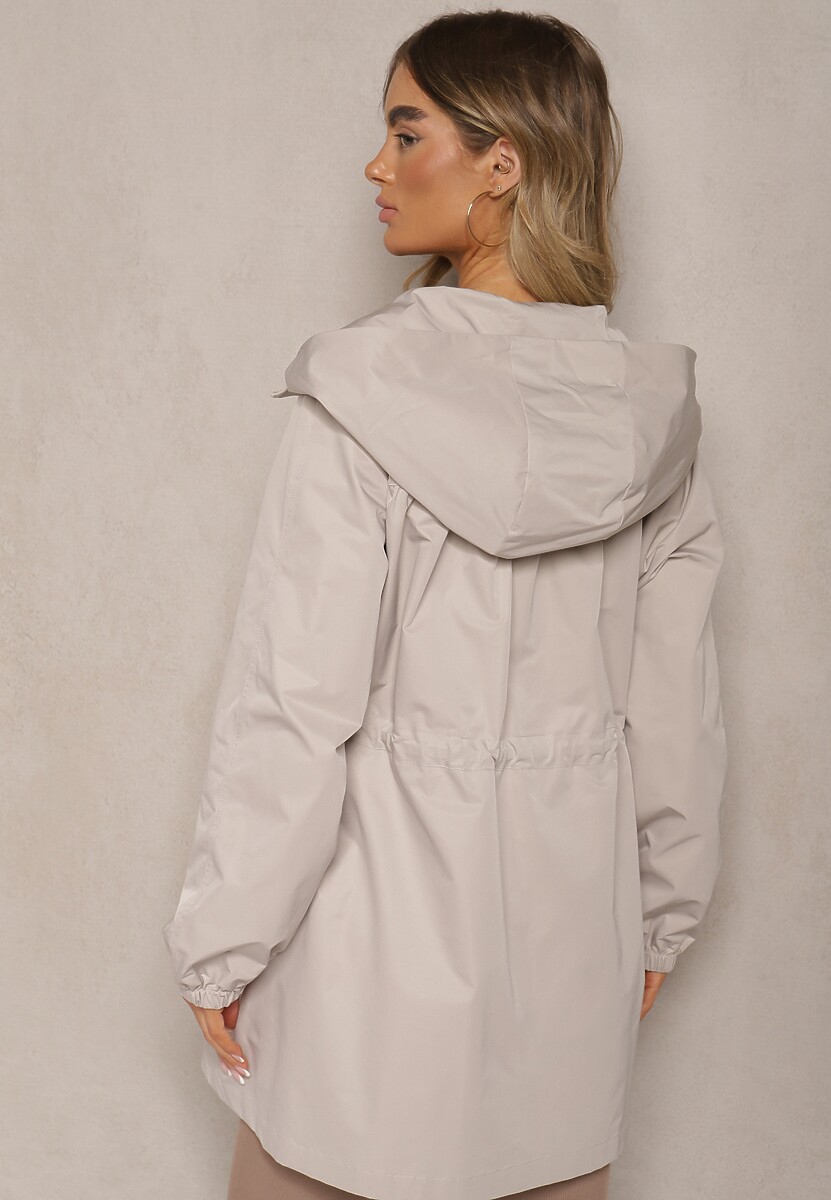 Beżowa Kurtka w Stylu Parki Wiązana w Pasie Nevithia