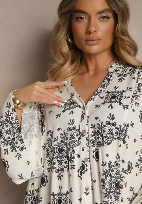 Czarna Sukienka z Wiskozy Ozdobiona Geometrycznym Motywem Filionea