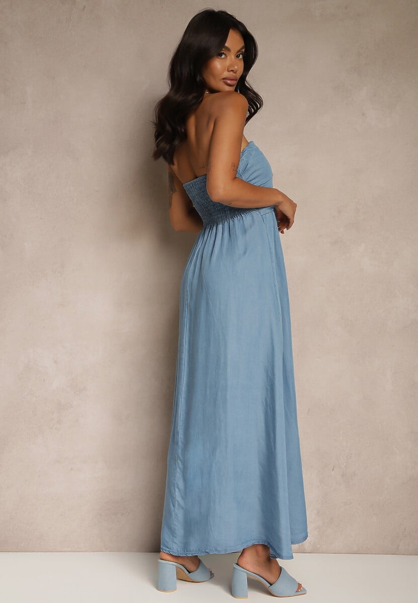 Granatowa Rozkloszowana Sukienka Bandeau Mavoreine