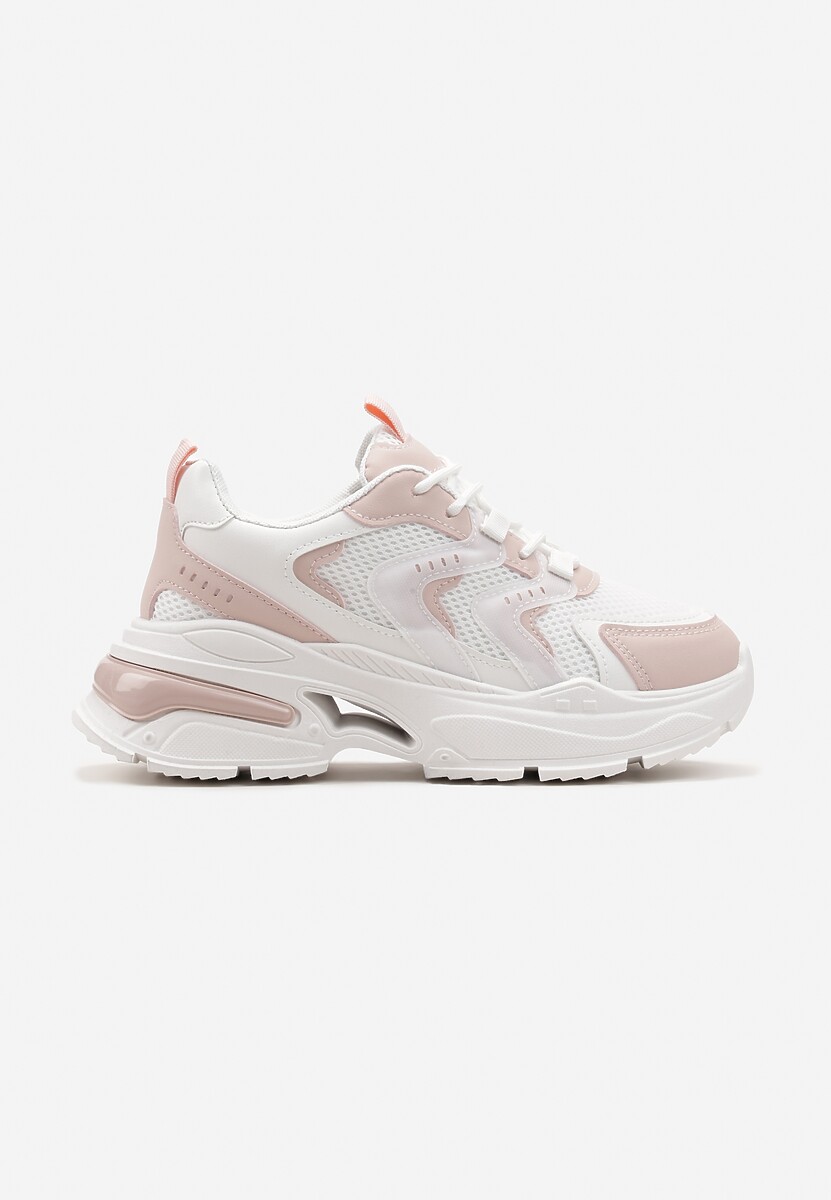 Biało-Różowe Sneakersy na Grubej Podeszwie z Metalicznymi Wstawkami Seta