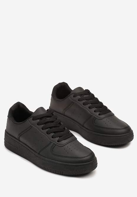 Czarne Sneakersy Sznurowane na Grubej Podeszwie Taleith